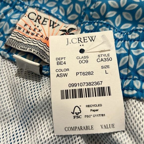J. Crew Factory CA350 Blue 8" printed swim trunk size large NWT - Picture 7 of 11